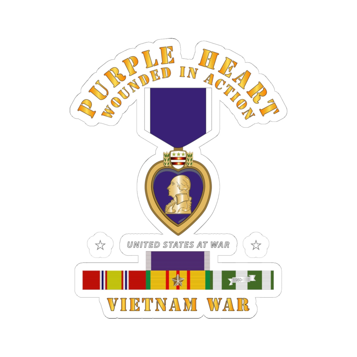 Kiss-Cut Stickers - Purple Heart - WIA w VN SVC w Purple Heart Ribbon