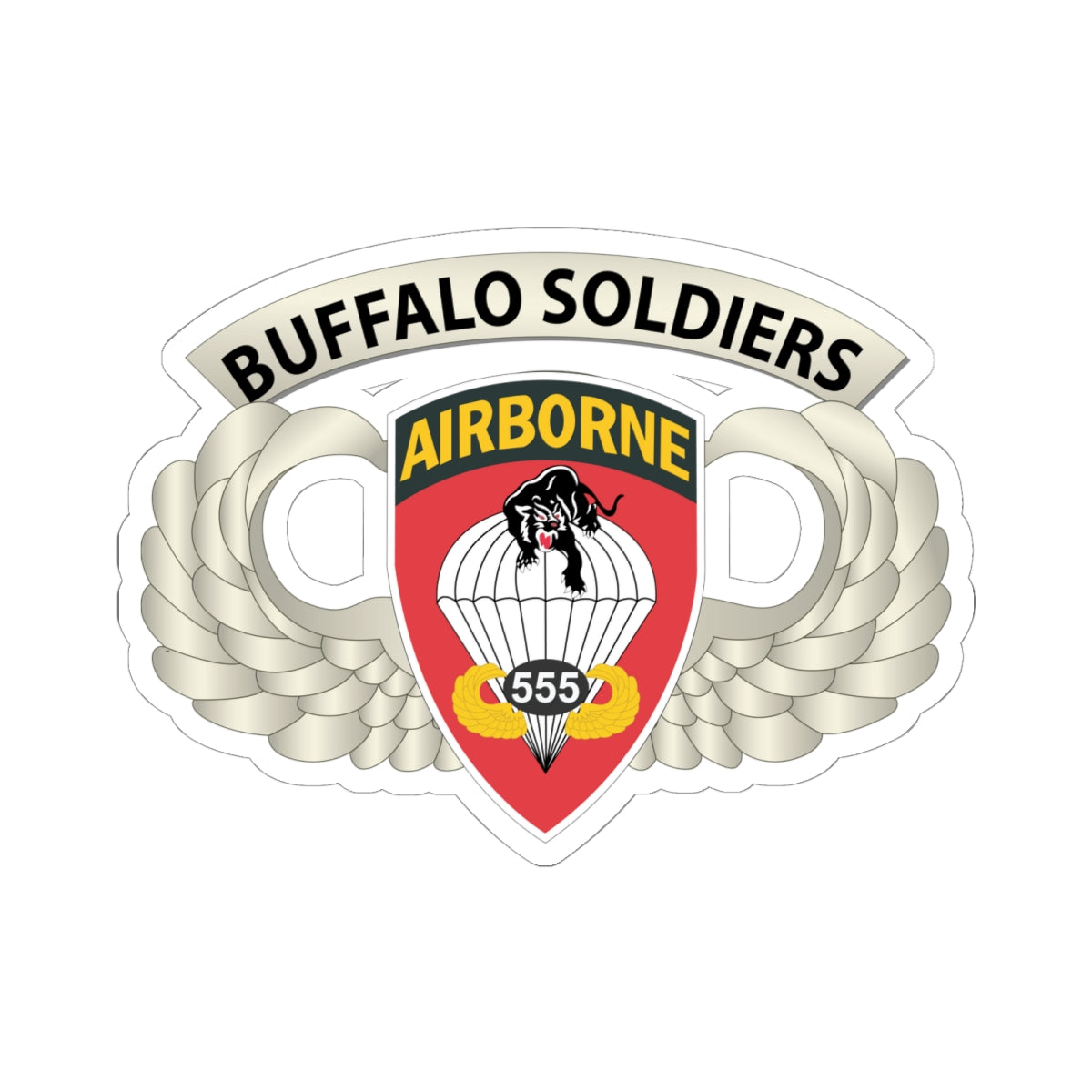 Kiss-Cut Stickers - Army - Airborne Badge - 555th Parachute Infantry Bn - SSI w  Buffalo Soldiers Tab X 300