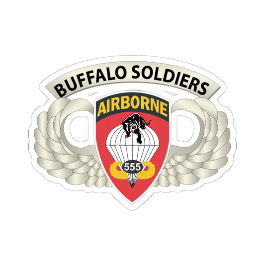 Kiss-Cut Stickers - Army - Airborne Badge - 555th Parachute Infantry Bn - SSI w  Buffalo Soldiers Tab X 300