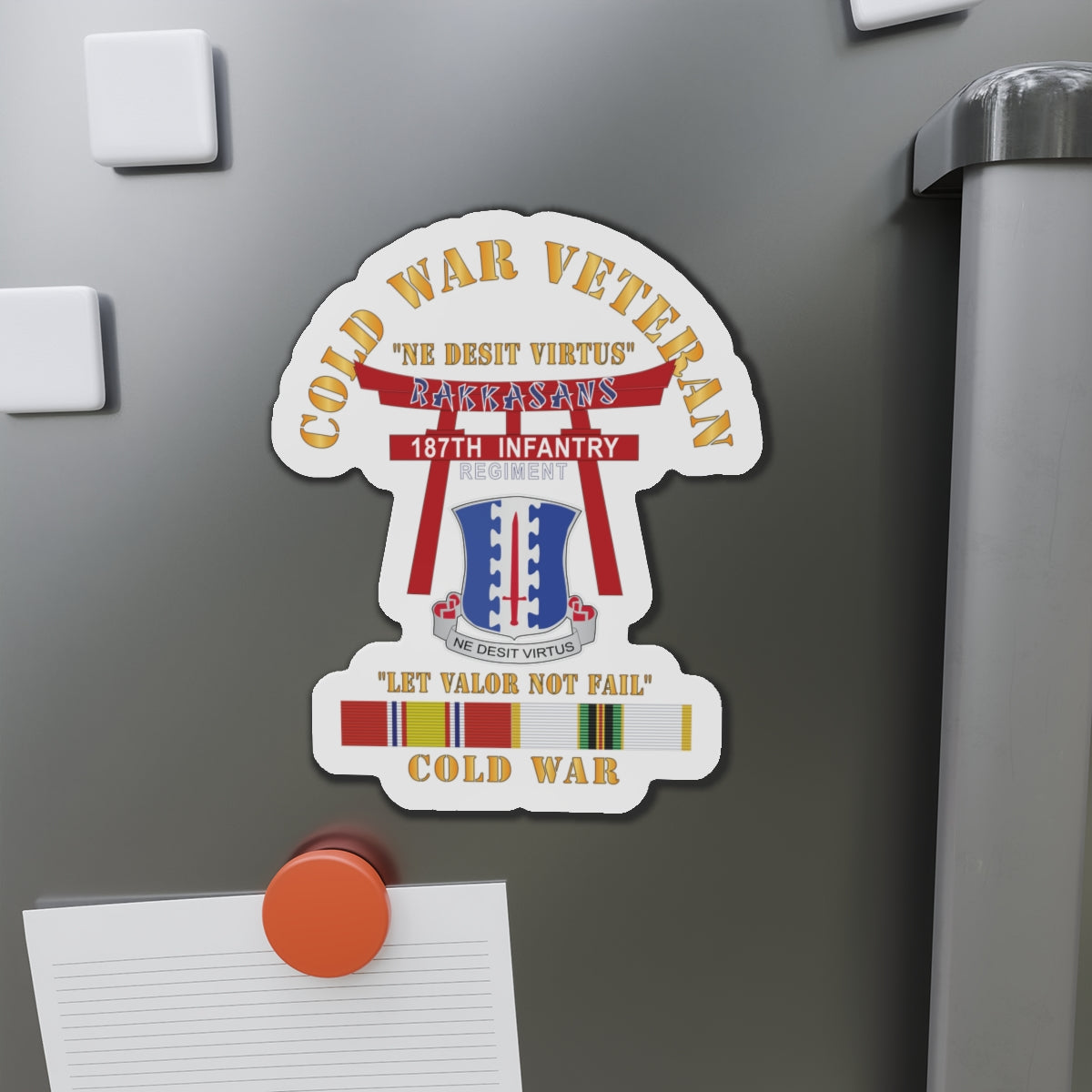 Die-Cut Magnets - Army - Cold War Veteran - 187th Infantry Regiment - Torii, Rakkasans, Let Valor Not Fail, English, Latin w COLD SVC X 300