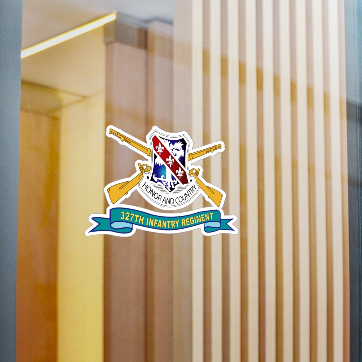 Kiss-Cut Vinyl Decals - Army - 327th Infantry Regiment - DUI w Br - Ribbon X 300