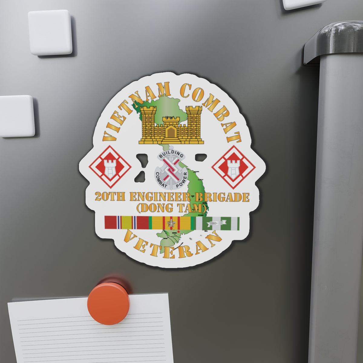 Die-Cut Magnets -SSI - Army - Vietnam Combat Veteran w 20th Engineer Brigade  SSI - Dong Tam X 300