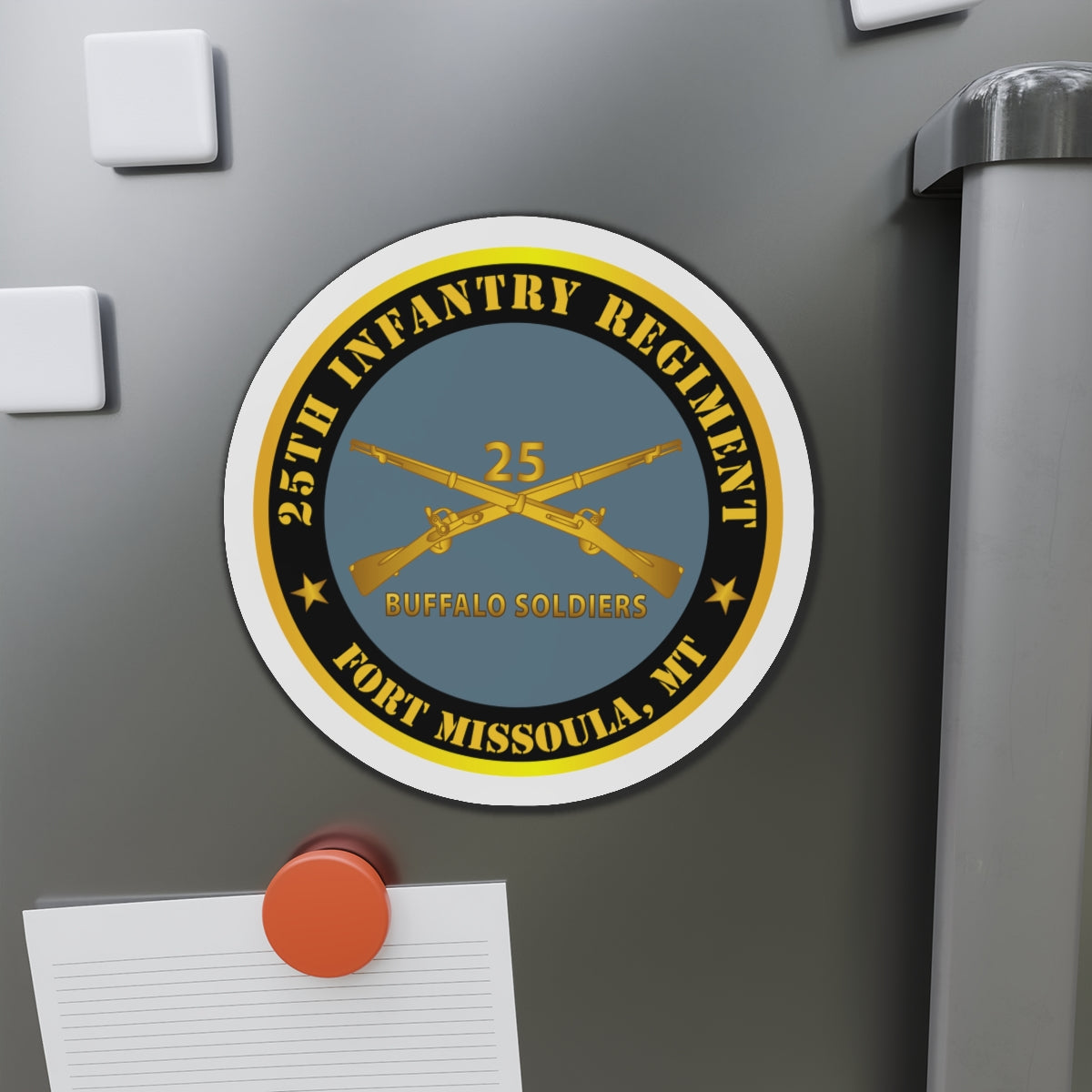 Die-Cut Magnets - 25th Infantry Regiment - Fort Missoula, MT - Buffalo Soldiers w Inf Branch V1