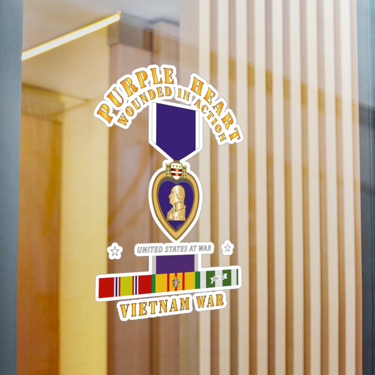 Kiss-Cut Vinyl Decals - Purple Heart - WIA w VN SVC w Purple Heart Ribbon