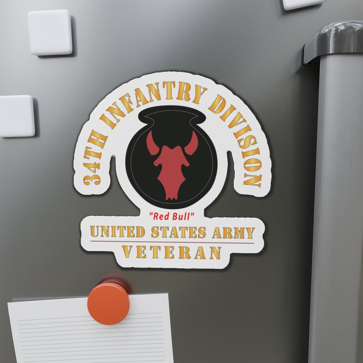 Die-Cut Magnets - Army - SSI - 34th Infantry Division - Red Bull - US Army Veteran X 300