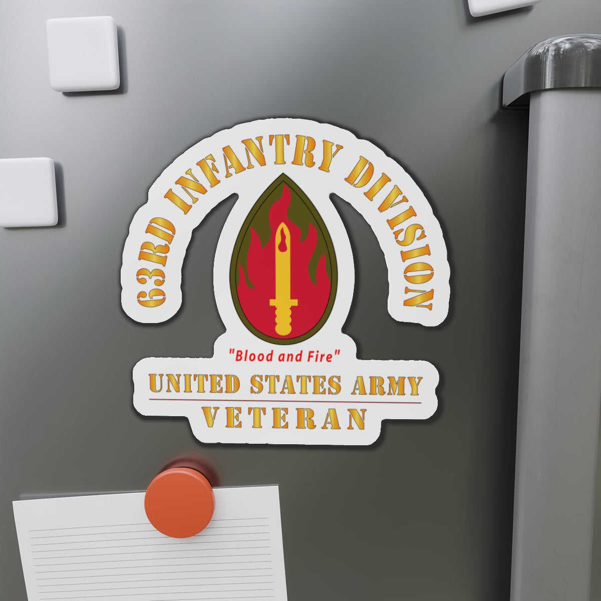 Die-Cut Magnets - Army - SSI - 63rd Infantry Division - Blood and Fire - US Army Veteran X 300
