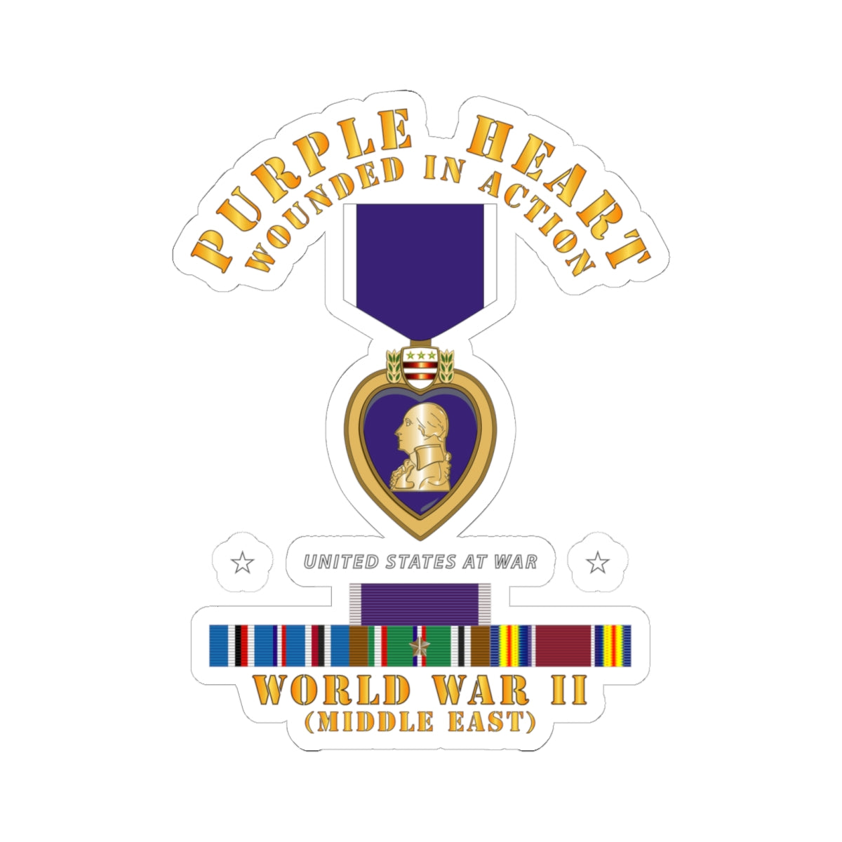Kiss-Cut Stickers - Purple Heart - WIA w WWII SVC w Purple Heart - Middle East