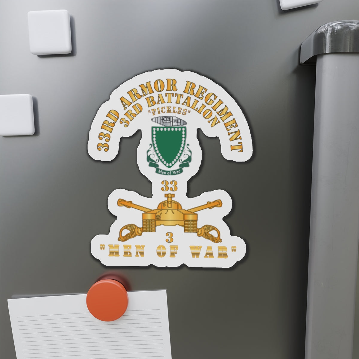 Die-Cut Magnets -SSI - Army - 3rd Bn 33rd Armor Branch w 33rd Armor PICKLES DUI - MEN OF WAR - Hat X 300