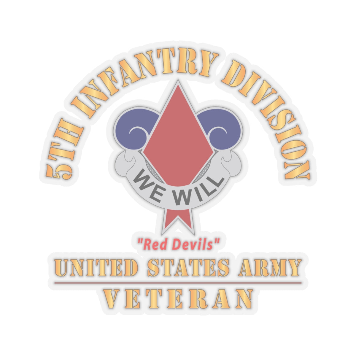 Kiss - Cut Stickers - Army - DUI - 5th Infantry Division - Red Devils - US Army Veteran X 300