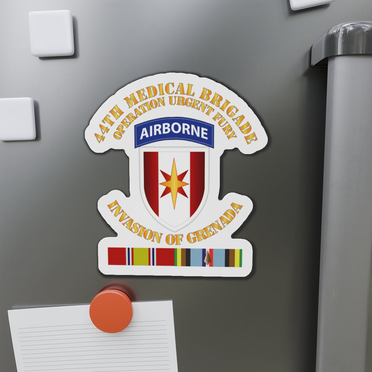 Die-Cut Magnets - Army - Grenada - 44th Med Bde Operation Urgent Fury w Svc Ribbons