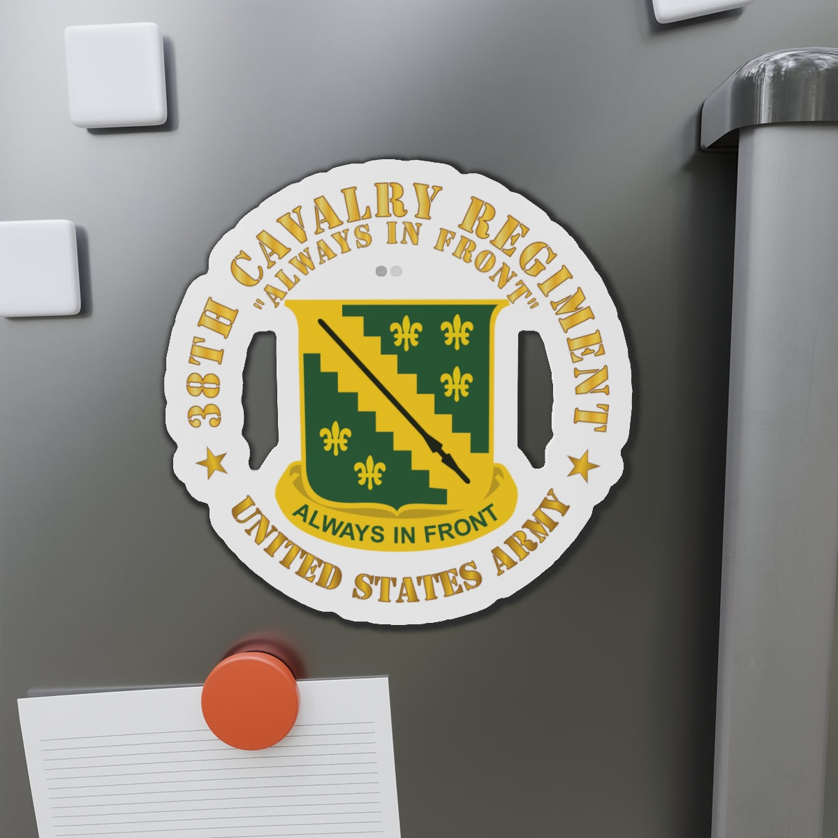 Die-Cut Magnets - Army - 38th Cavalry Rgiment - Always in Front - DUI X 300