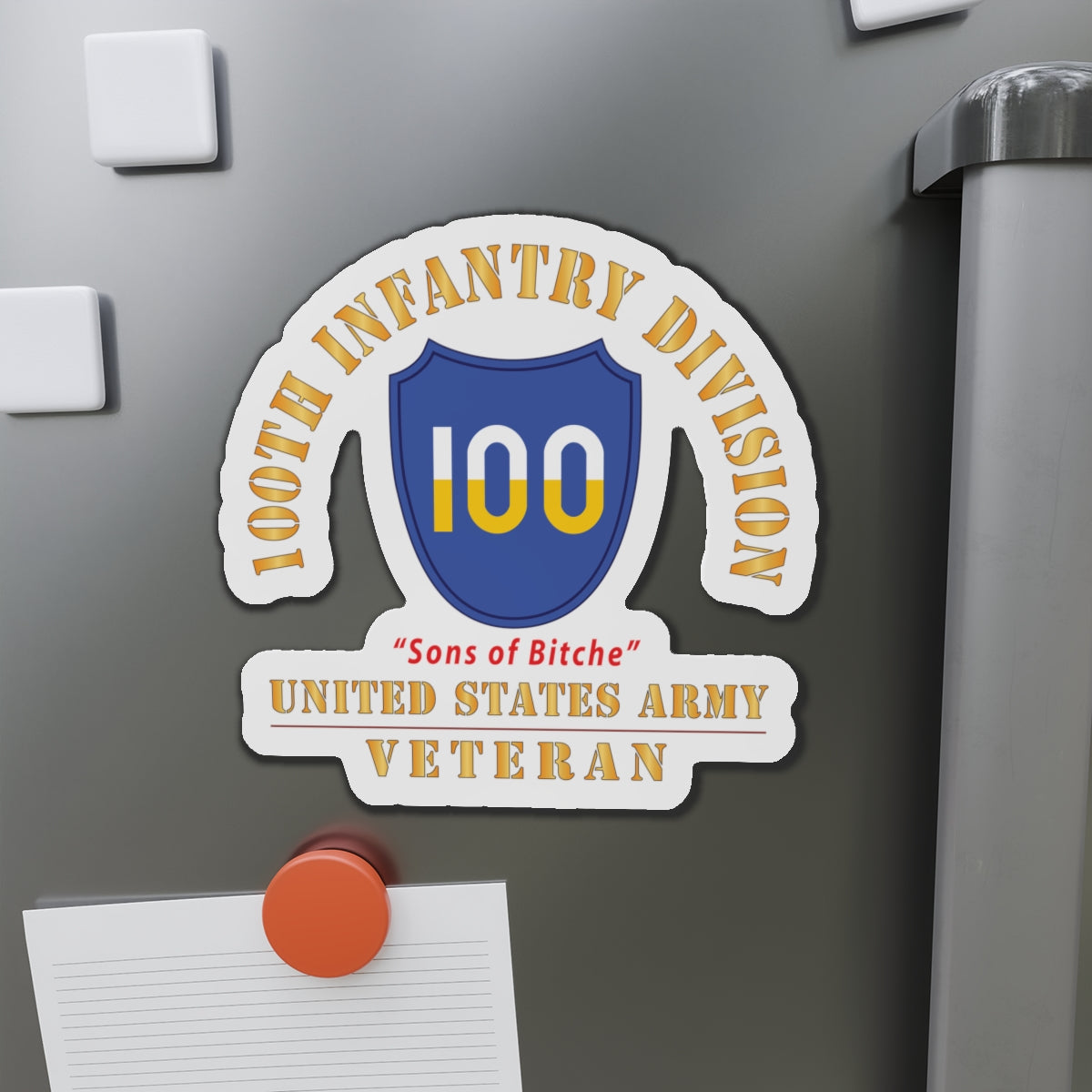 Die-Cut Magnets - Army - SSI - 100th Division - Sons of Bitche - US Army Veteran X 300