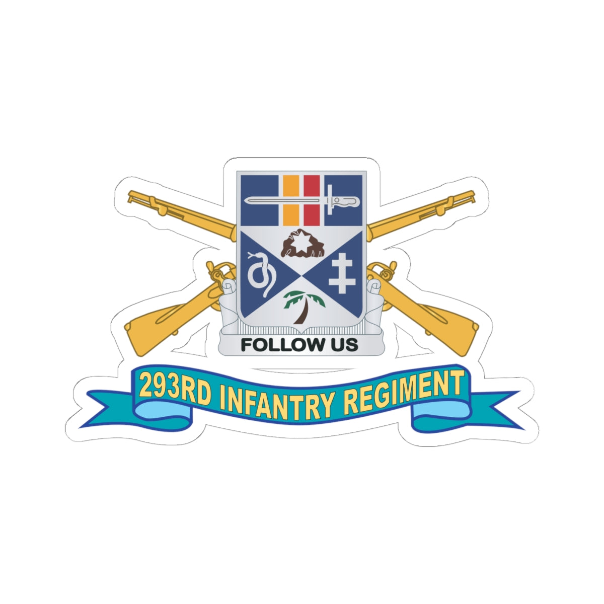 Kiss-Cut Stickers - Army - 293rd Infantry Regiment - DUI w Br - Ribbon X 300
