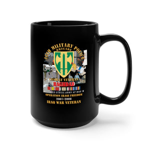 Black Mug 15oz - Army - 18th MP Bde - Iraq Vet w Baghdad OIF 2007 2008 Iraq SVC Ribbons