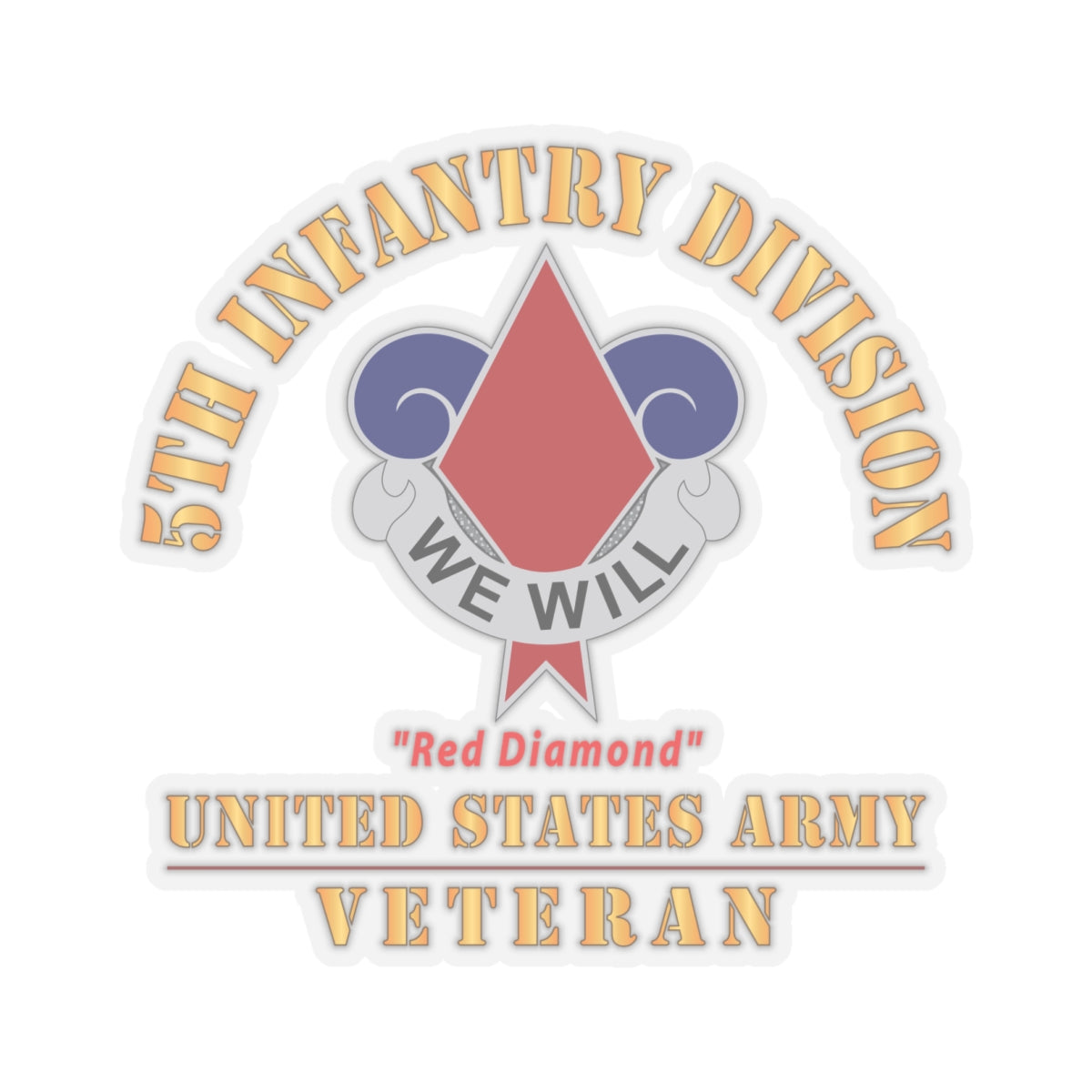 Kiss - Cut Stickers - Army - DUI - 5th Infantry Division - Red Diamond - US Army Veteran X 300