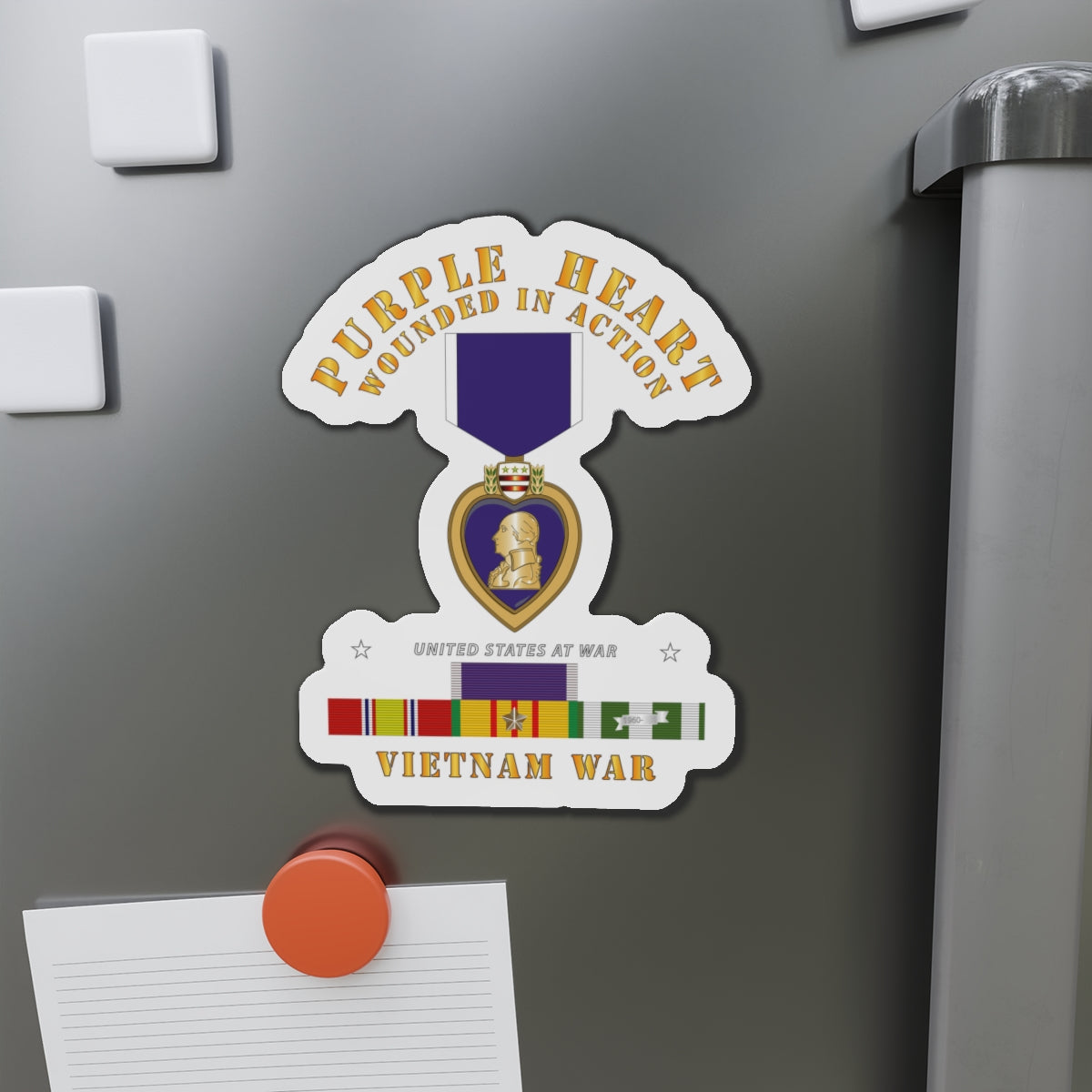 Die-Cut Magnets - Purple Heart - WIA w VN SVC w Purple Heart Ribbon