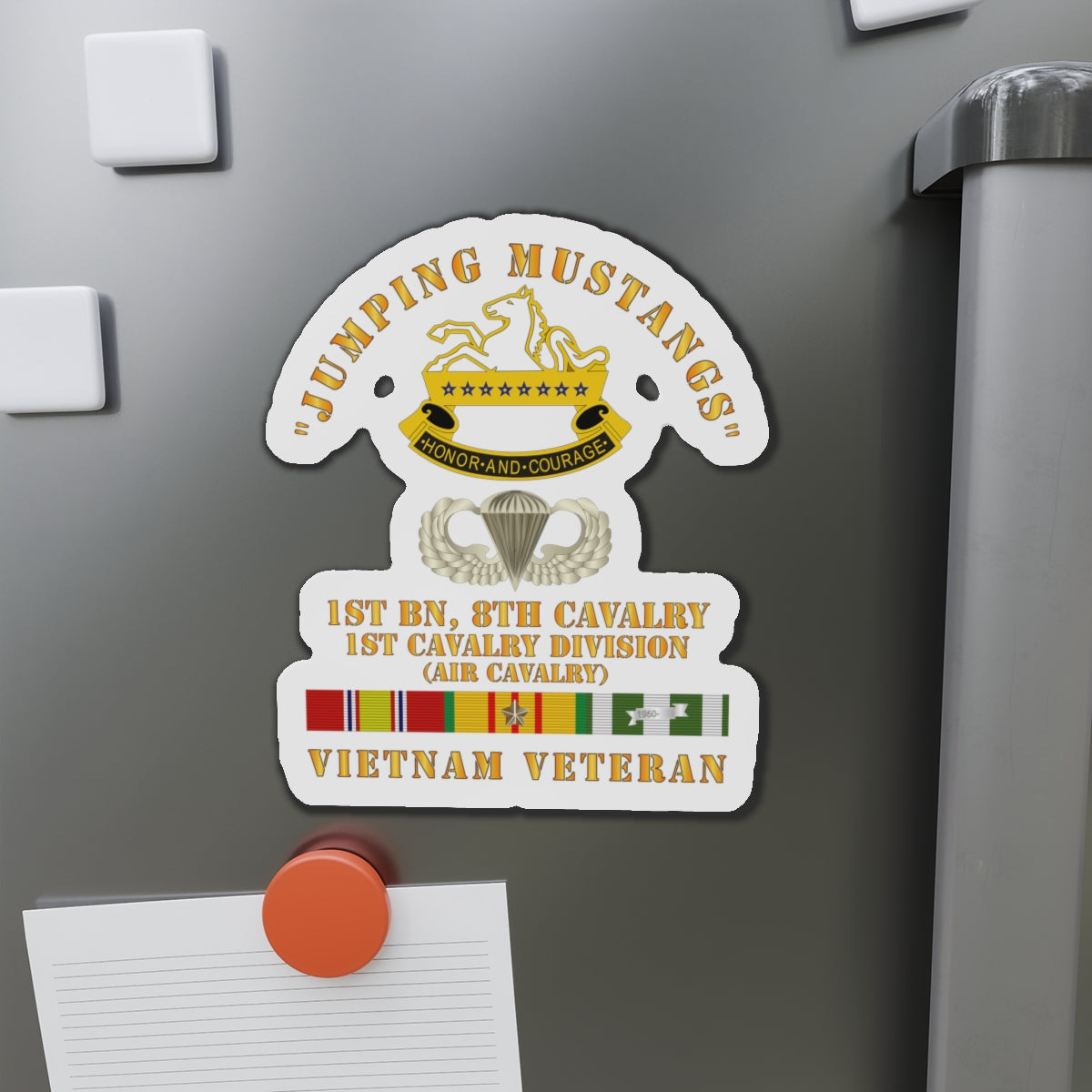 Die-Cut Magnets - Army - Jumping Mustangs w DUI - ABN Basic - 1st Bn 8th Cav w VN SVC