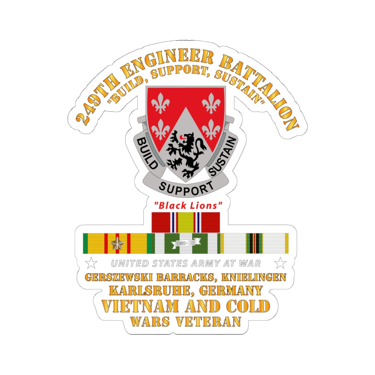 Kiss-Cut Stickers - Army - 249th Engineer Bn - Karlsruhe, Germany w VN and COLD SVC