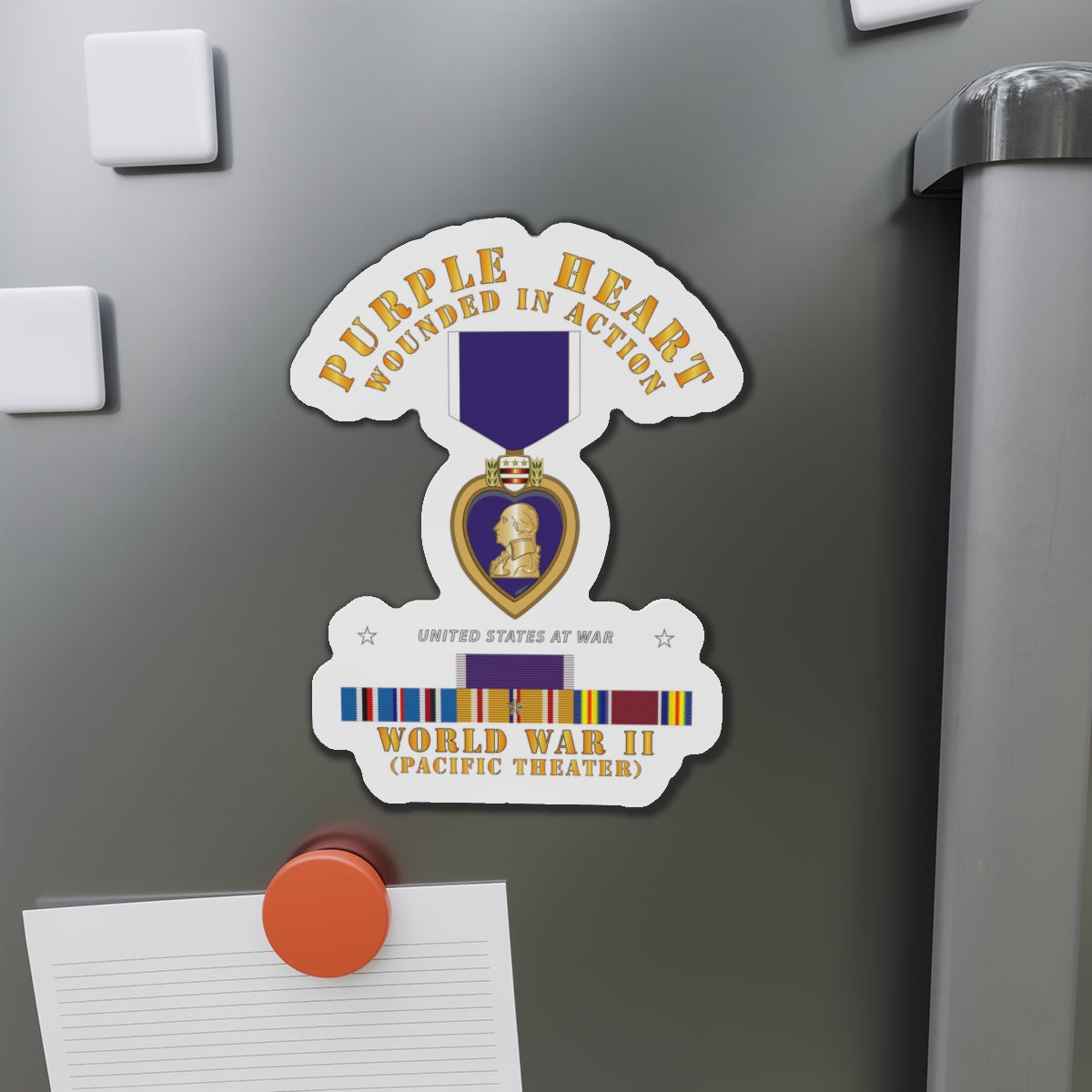 Die-Cut Magnets - Purple Heart - WIA w WWII SVC w Purple Heart - Pacific