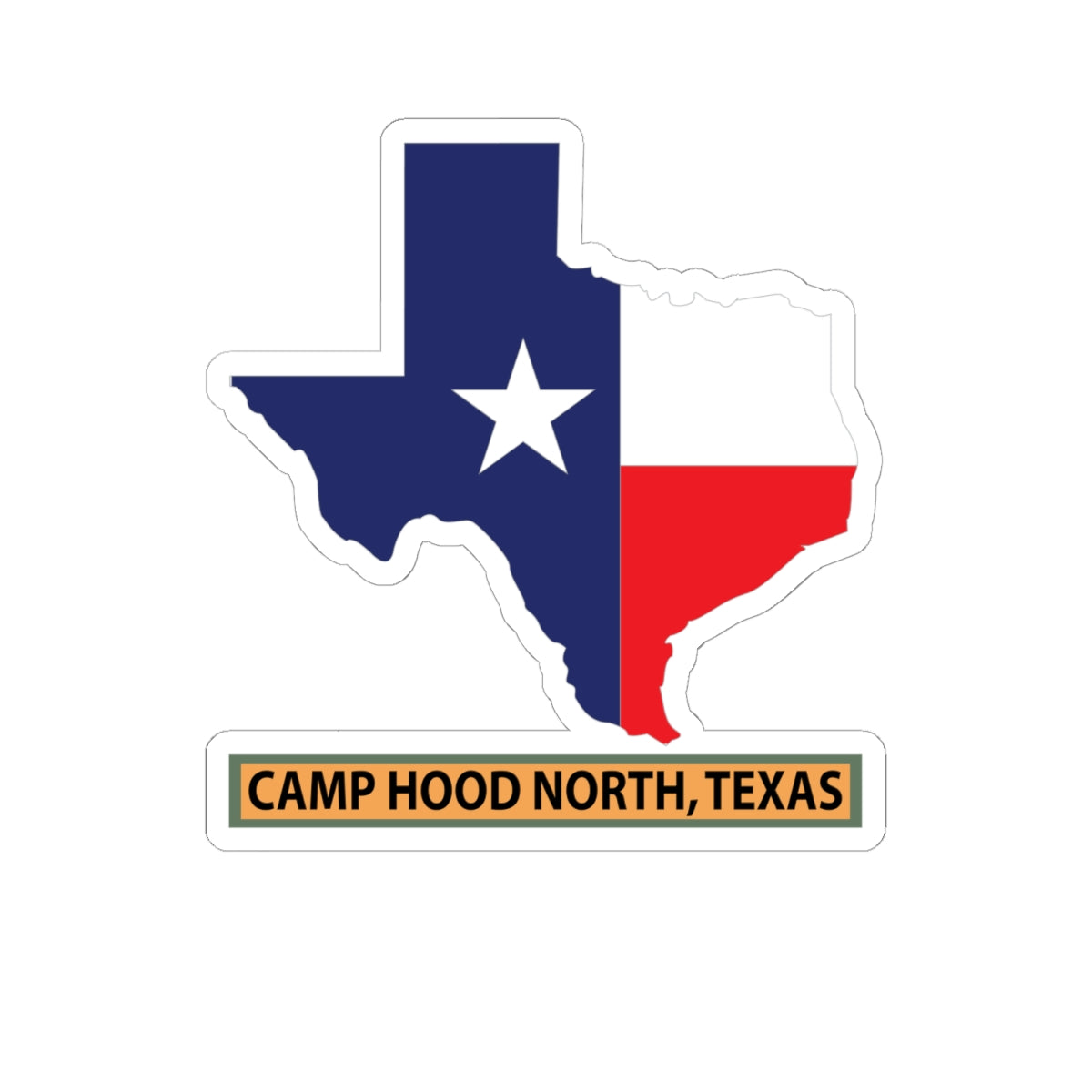 Kiss-Cut Stickers - Texas Map Overprint with Texas State Flag - Camp Hood North, Texas X 300