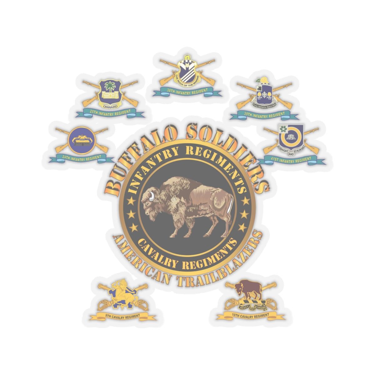 Kiss - Cut Stickers - Army - Buffalo Soldiers - Infantry - Cavalry Regiments - All DUIs X 300