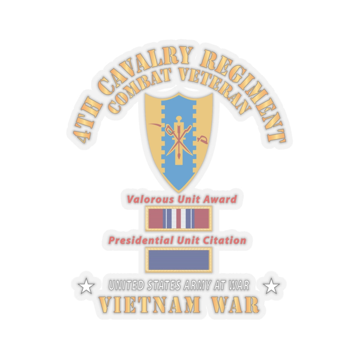 Kiss - Cut Stickers - Army - 4th Cavalry Regiment - Vietnam War w PUC and VUA X 300
