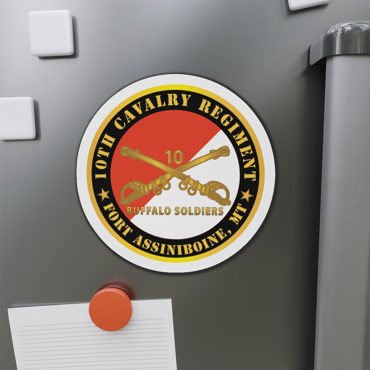 Die-Cut Magnets - 10th Cavalry Regiment - Fort Assiniboine,  MT - Buffalo Soldiers w Cav Branch