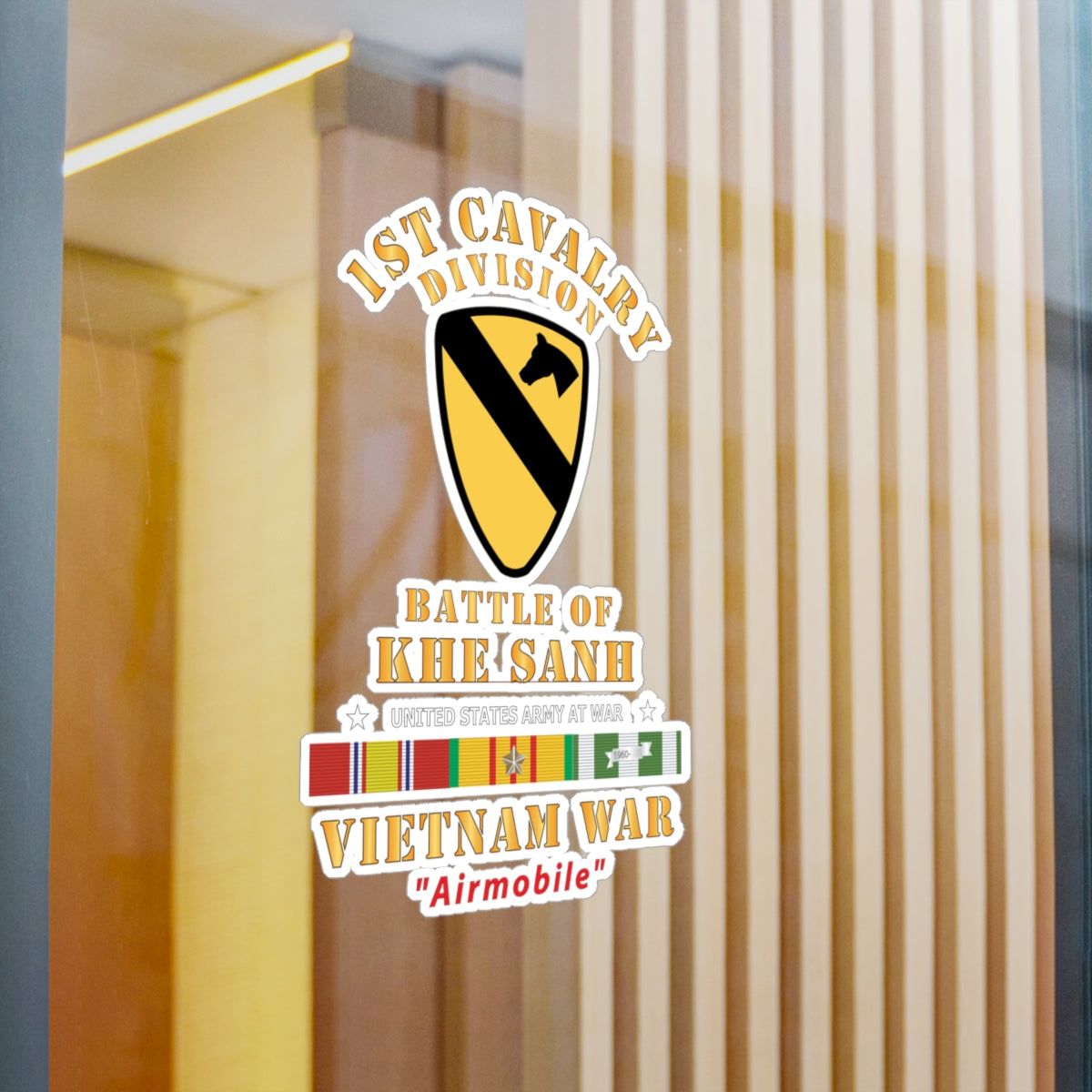 Kiss-Cut Vinyl Decals - Army - 1st Cavalry Division - SSI - Battle of Khe Sanh - VIetnam War - Airmobile w VN