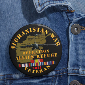 Custom Pin Buttons - Afghanistan War - Operation Allies Refuge - Veteran w AFGHAN SVC