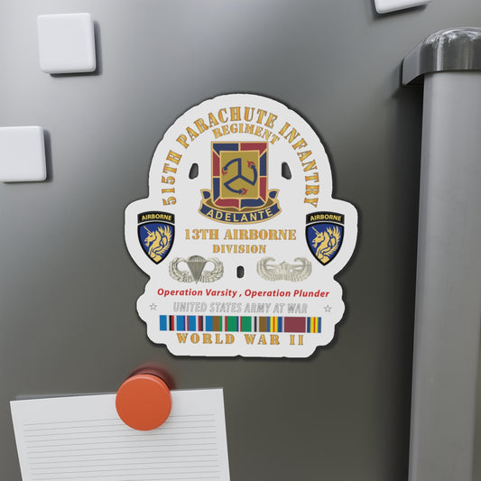 Die-Cut Magnets - Army - 515th Parachute Infantry Regiment - DUI - 13th Airborne Div w Parachute - EUR SVC WWII X 300