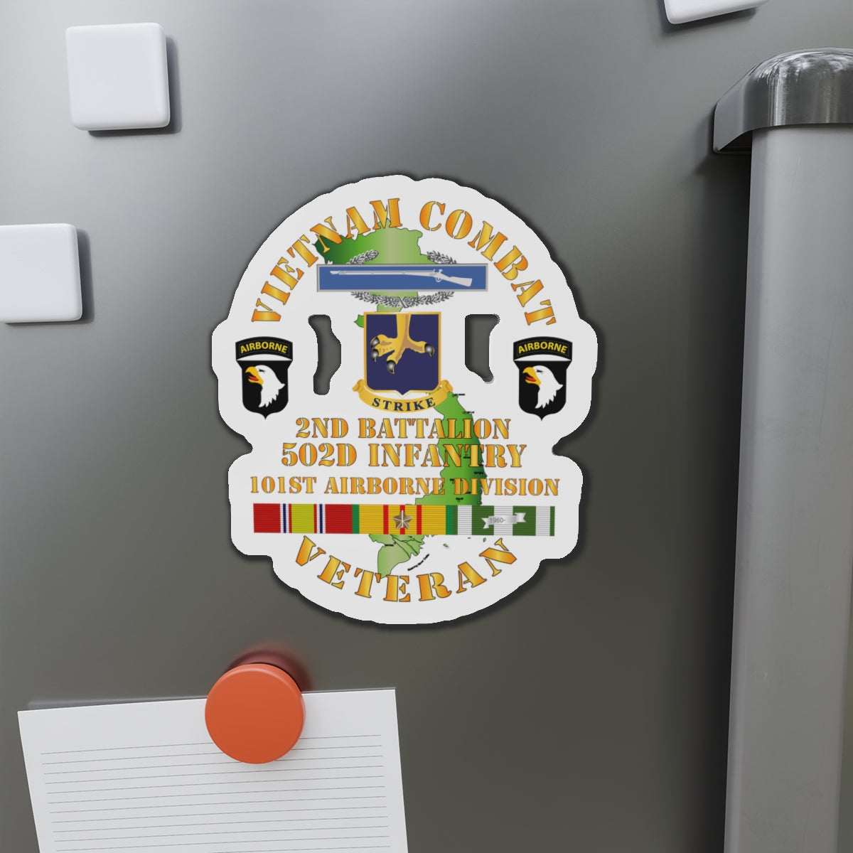 Die-Cut Magnets - Vietnam Combat Vet - 2nd Bn 502nd Infantry - 101st Airborne Div SSI