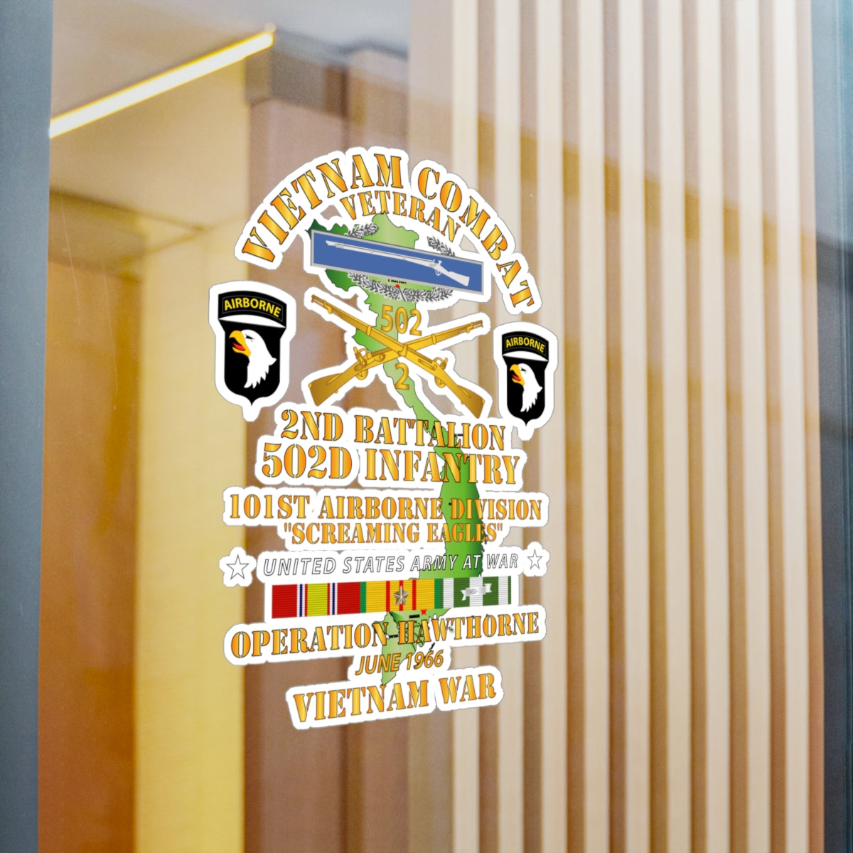 Kiss-Cut Vinyl Decals - Army - 2nd Bn 502nd Infantry - 101st ABN - Operation Hawthorne w VN SVC