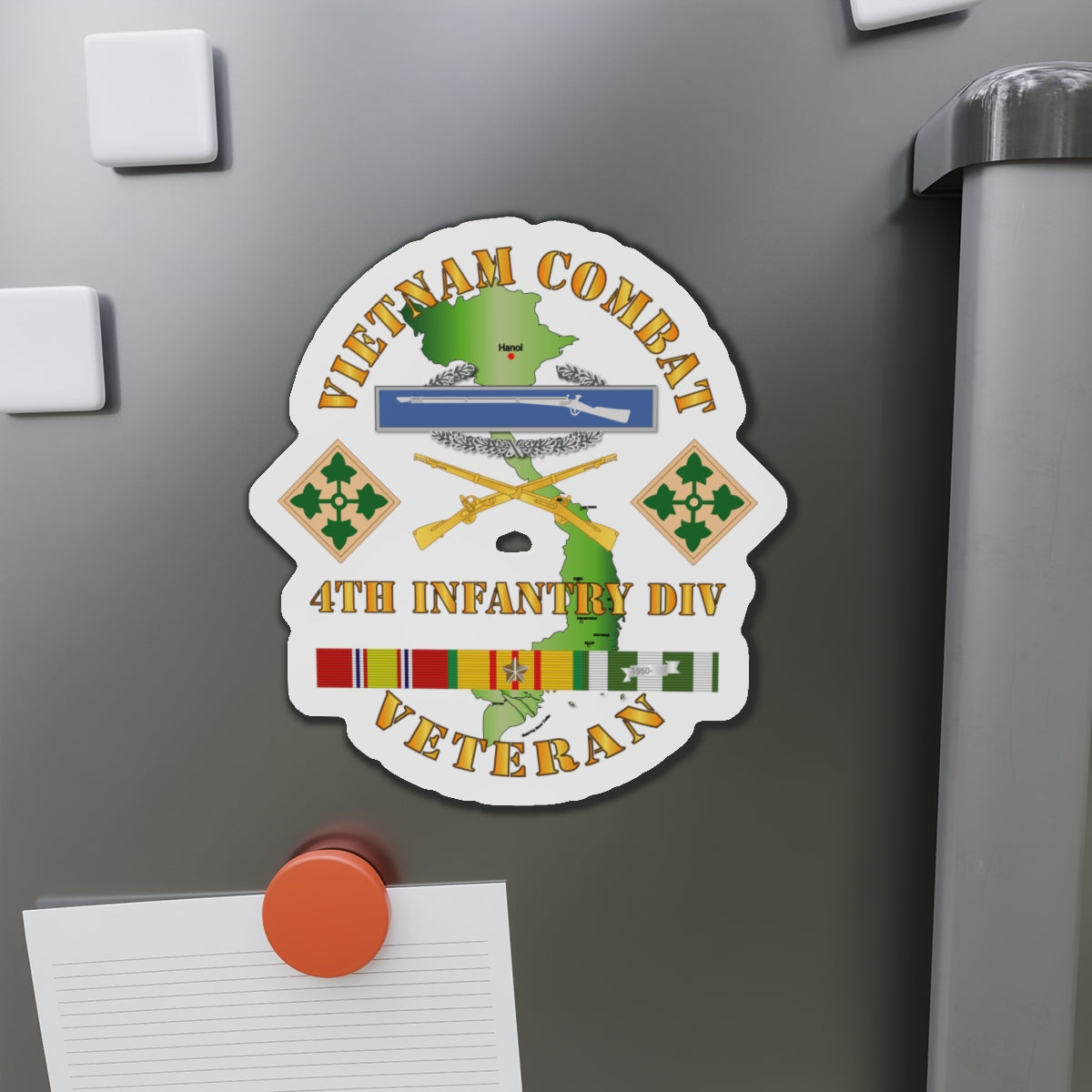 Die-Cut Magnets - Army - Vietnam Combat Infantry Veteran w 4th Inf Div SSI V1
