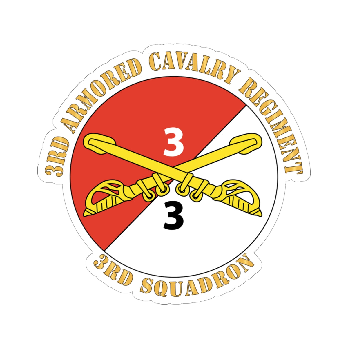 Kiss-Cut Stickers - Army - 3rd Squadron - 3rd Armored Cavalry Regiment with Text X 300
