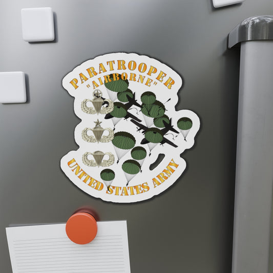 Die-Cut Magnets - Army - Paratrooper w 3 Airborne Badges - Mass Tac