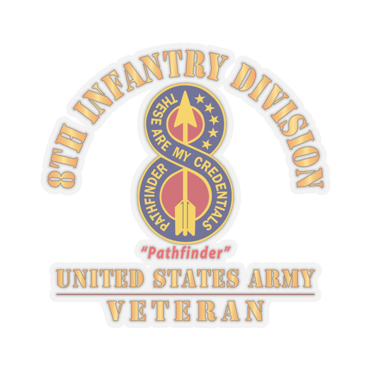 Kiss - Cut Stickers - Army - DUI - 8th Infantry Division - Pathfinder - US Army Veteran X 300
