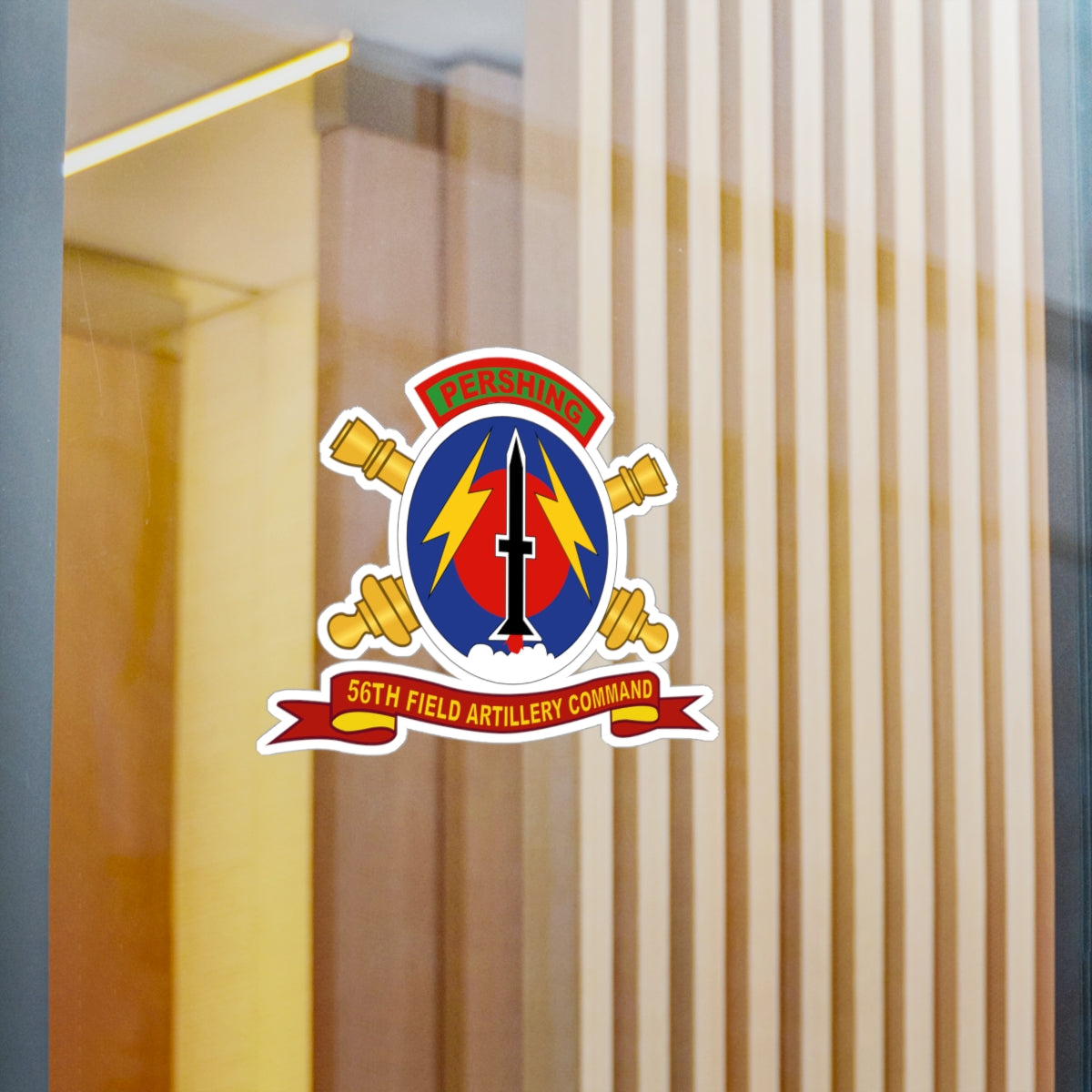 Kiss-Cut Vinyl Decals - Army - 56th Field Artillery Command - SSI w Br - Ribbon