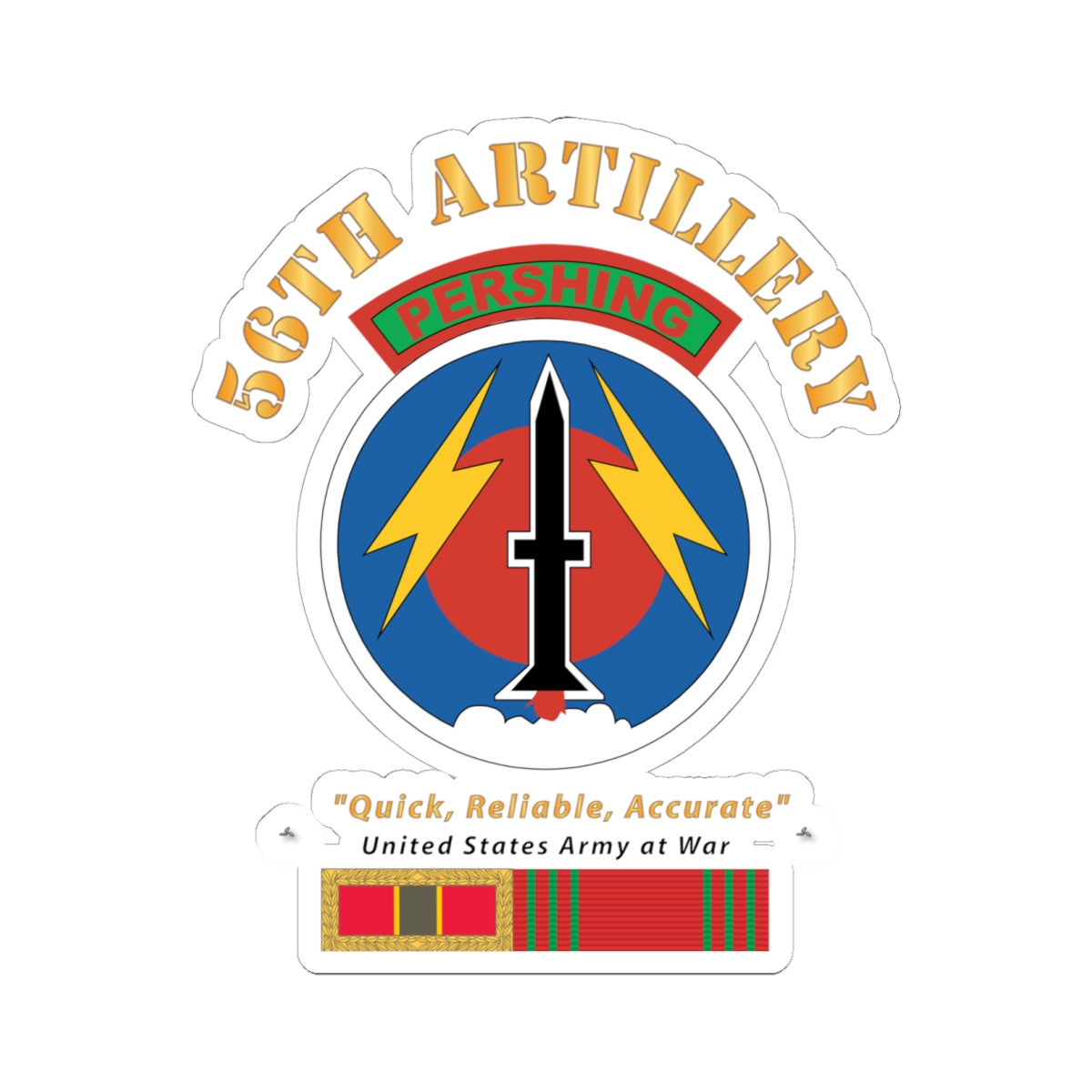 Kiss - Cut Stickers - Army - 56th Artillery - Pershing w Svc Medals
