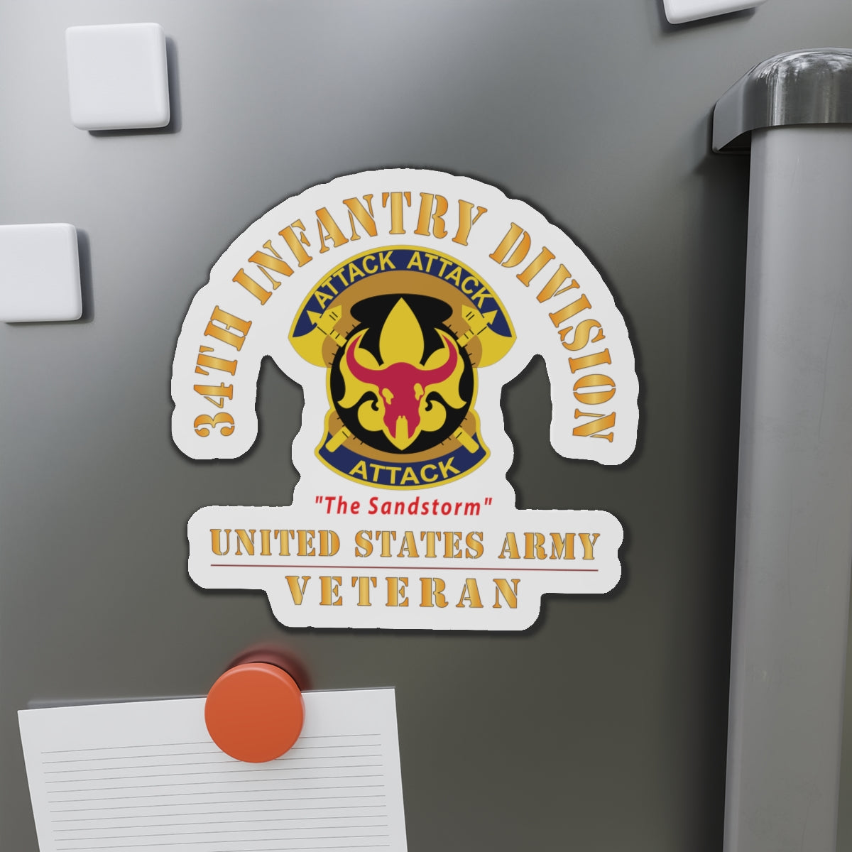Die-Cut Magnets - Army - DUI - 34th Infantry Division - The Sandstorm - US Army Veteran X 300