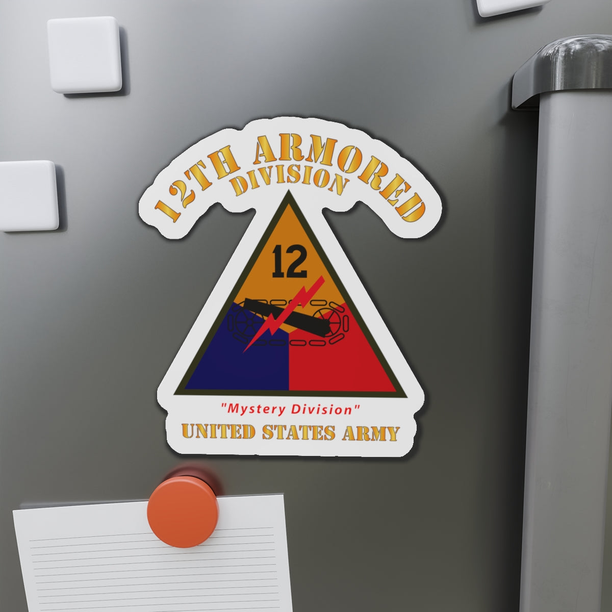 Die-Cut Magnets - Army - SSI - 12th Armored Division - Mystery Division - US Army X 300