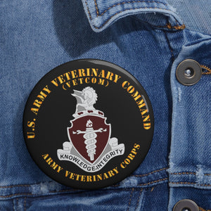 Custom Pin Buttons - US Veterinary Command - VETCOM - Veterinary Corps