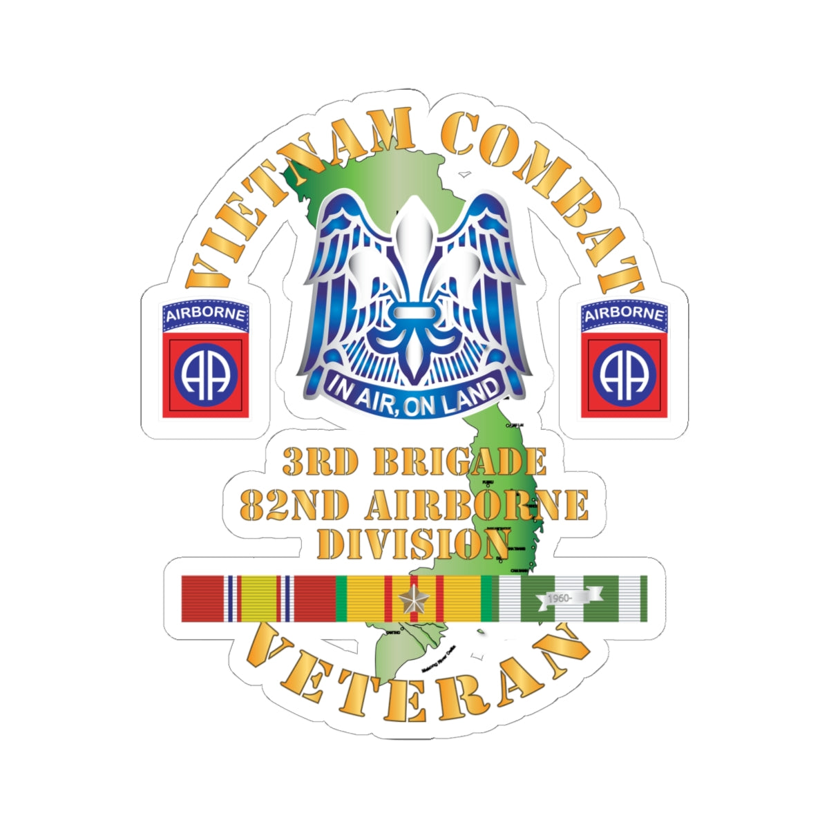 Kiss-Cut Stickers Army - Army - Vietnam Combat Vet - 3rd Bde 82nd Airborne Div DUI w VN SVC  wo CIB X 300