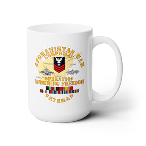 White Ceramic Mug 15oz - Navy - Afghanistan War  Corpsman - Operation Enduring Freedom  - Veteran w FMF - AFGHAN SVC