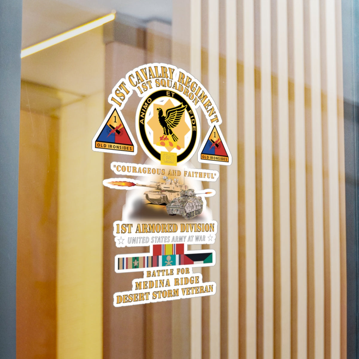 Kiss-Cut Vinyl Decals - Army - 1st Squadron 1st Cavalry Regiment - 1st AD - Battle Medina Ridge w M1 - M2 - D