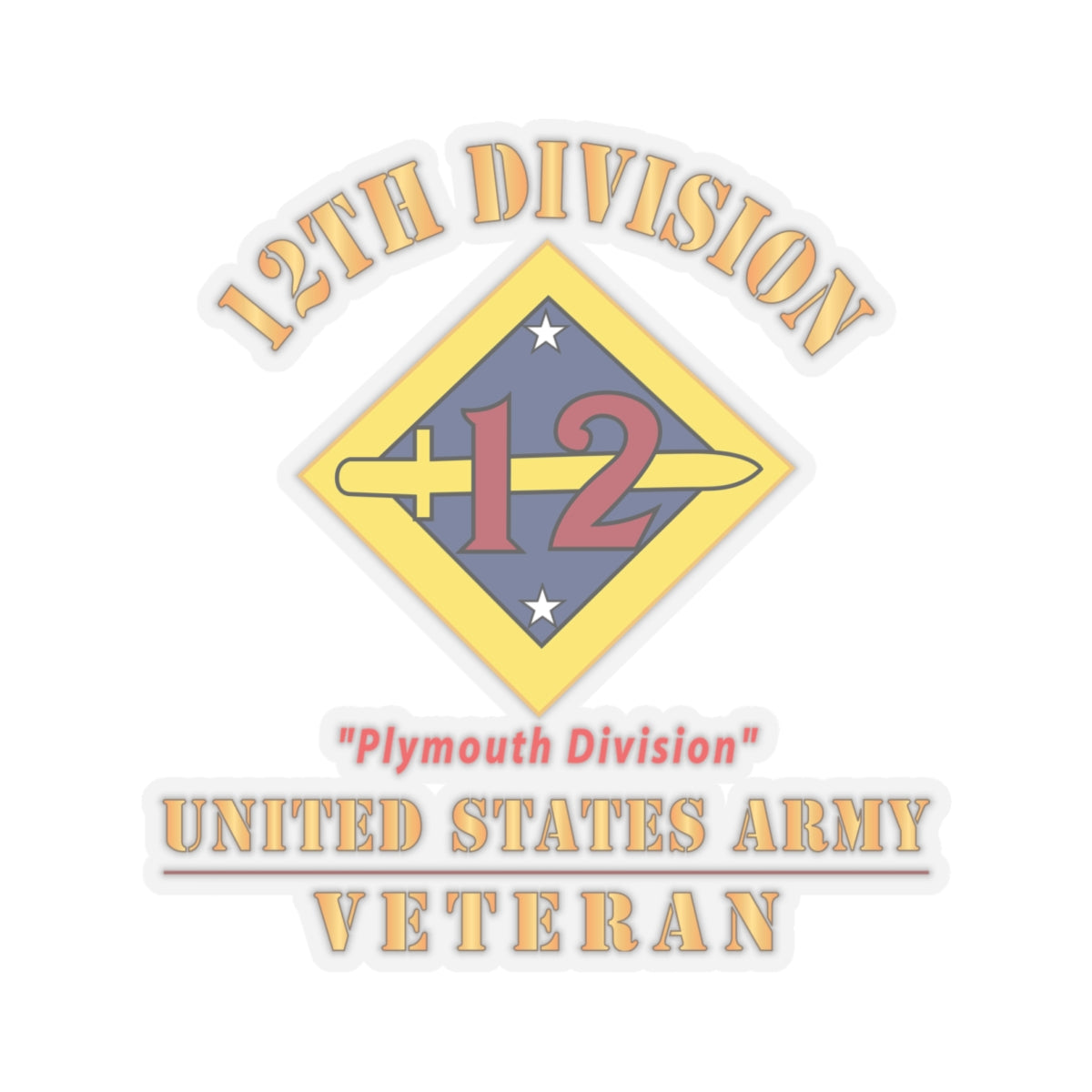 Kiss - Cut Stickers - Army - SSI - 12th Division - Plymouth Division - US Army Veteran X 300