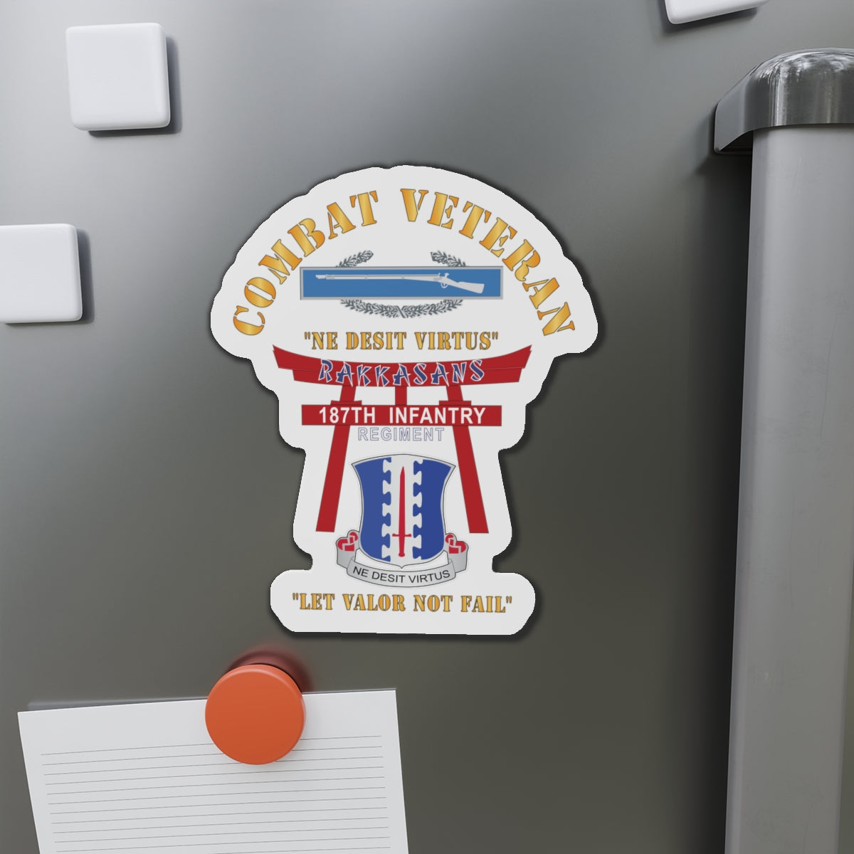 Die-Cut Magnets - Army - Combat Veteran - 187th Infantry Regiment - Torii, Rakkasans, Let Valor Not Fail, English, Latin w CIB X 300