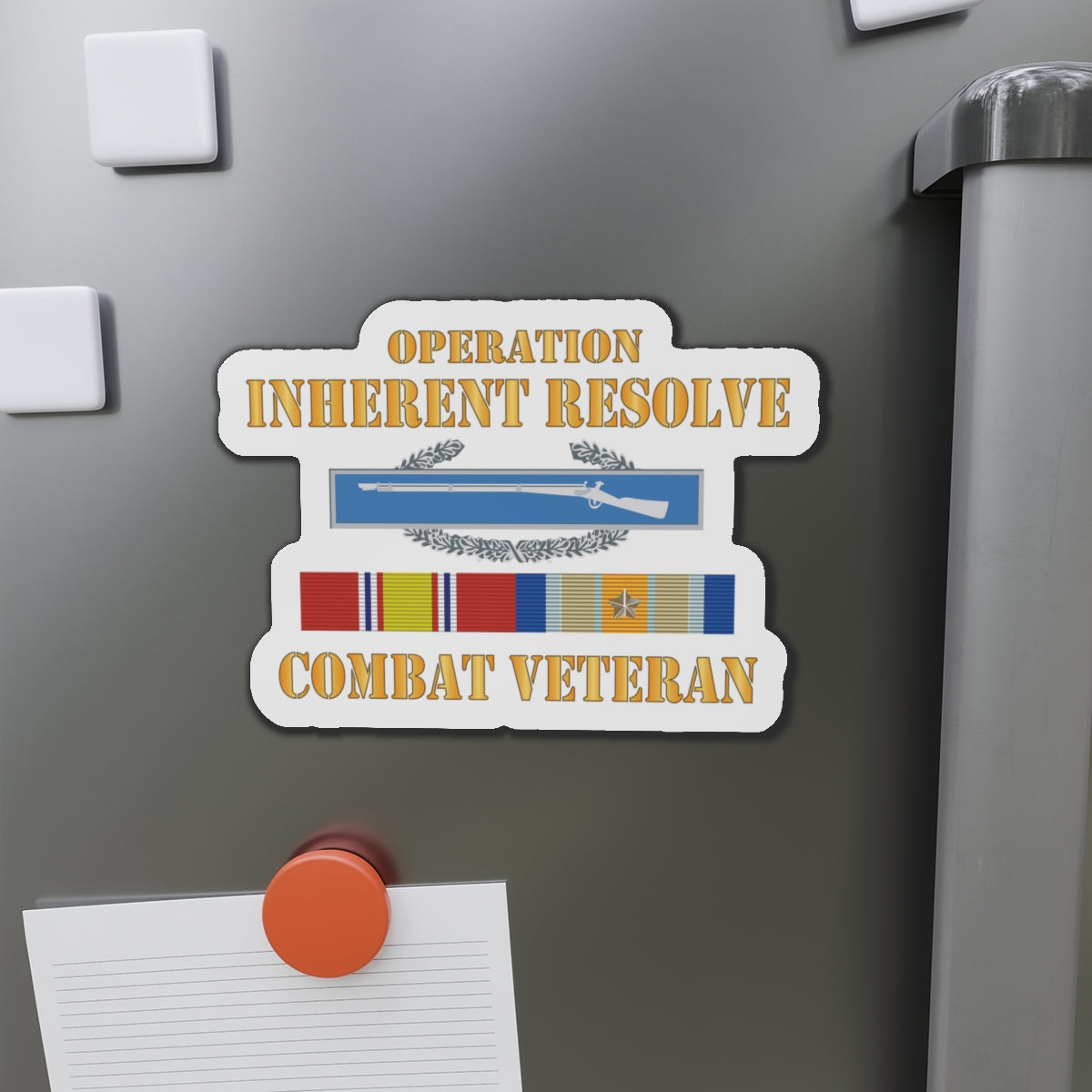 Die-Cut Magnets - Army -  Opn Inherent Resolve (OIR) SVC Bar  w CIB - Combat Veteran X 300