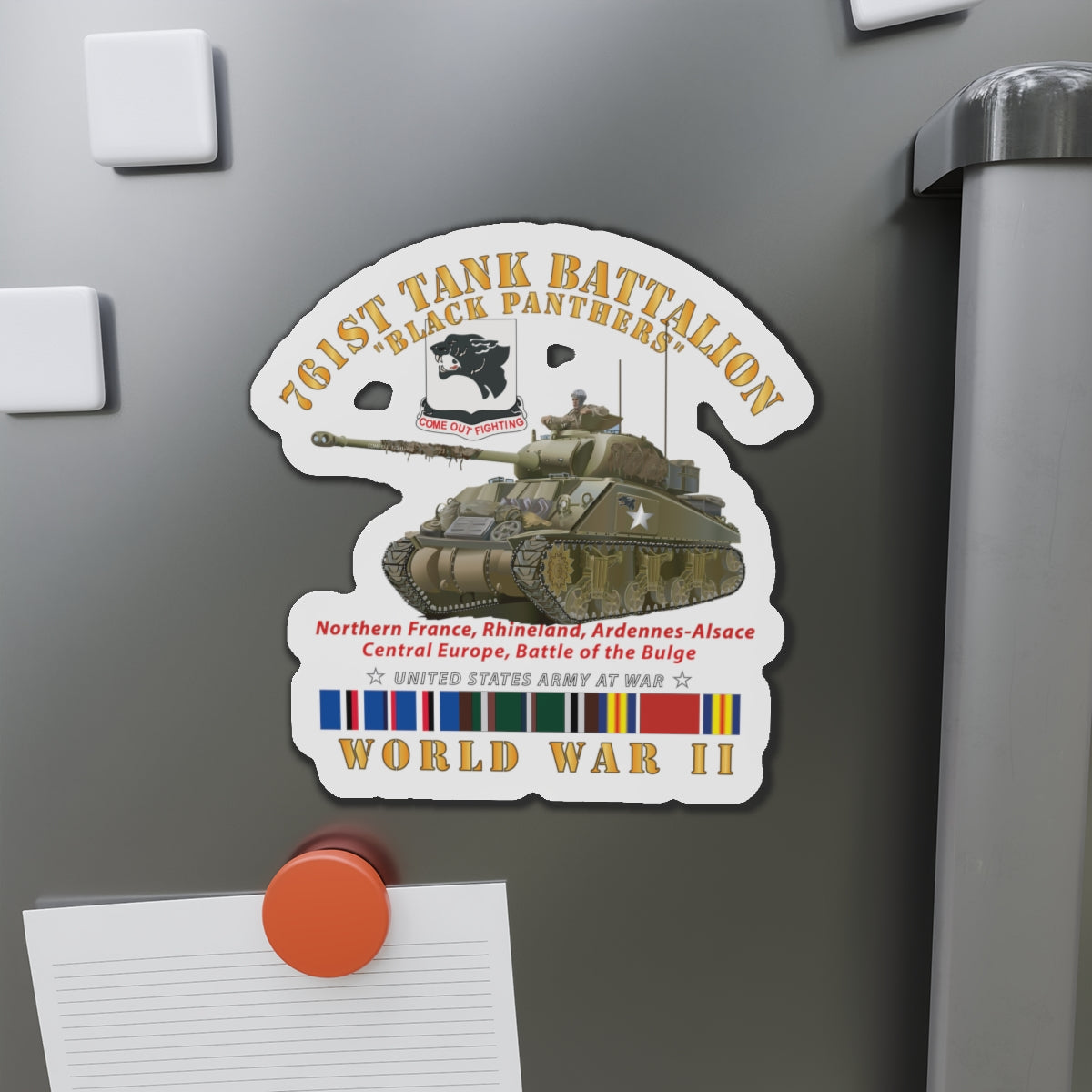 Die-Cut Magnets -SSI -Army - 761st Tank Battalion - Black Panthers - w Tank WWII  EU SVC