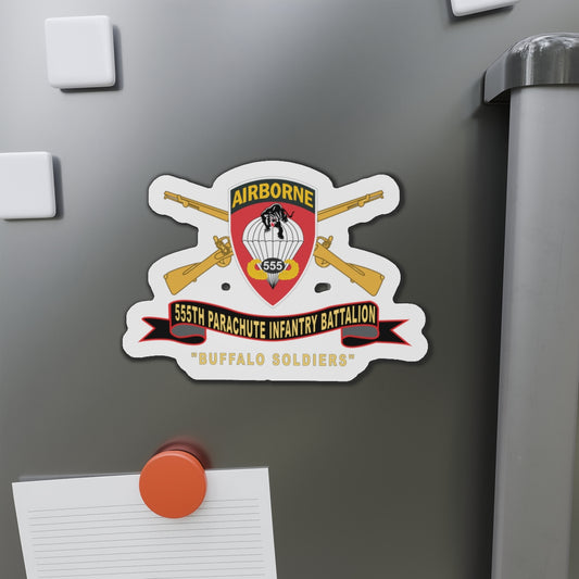 Die-Cut Magnets - 555th Parachute Infantry Battalion - SSI - Black - Red Buffalo Soldiers w Br - Rib