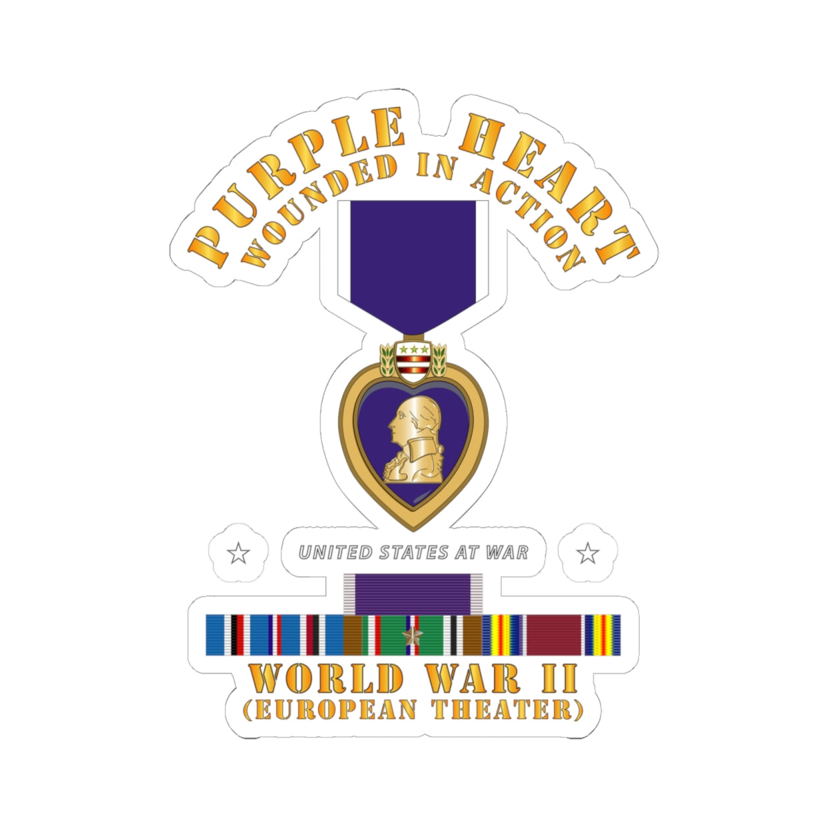 Kiss-Cut Stickers - Purple Heart - WIA w WWII SVC w Purple Heart - Europe